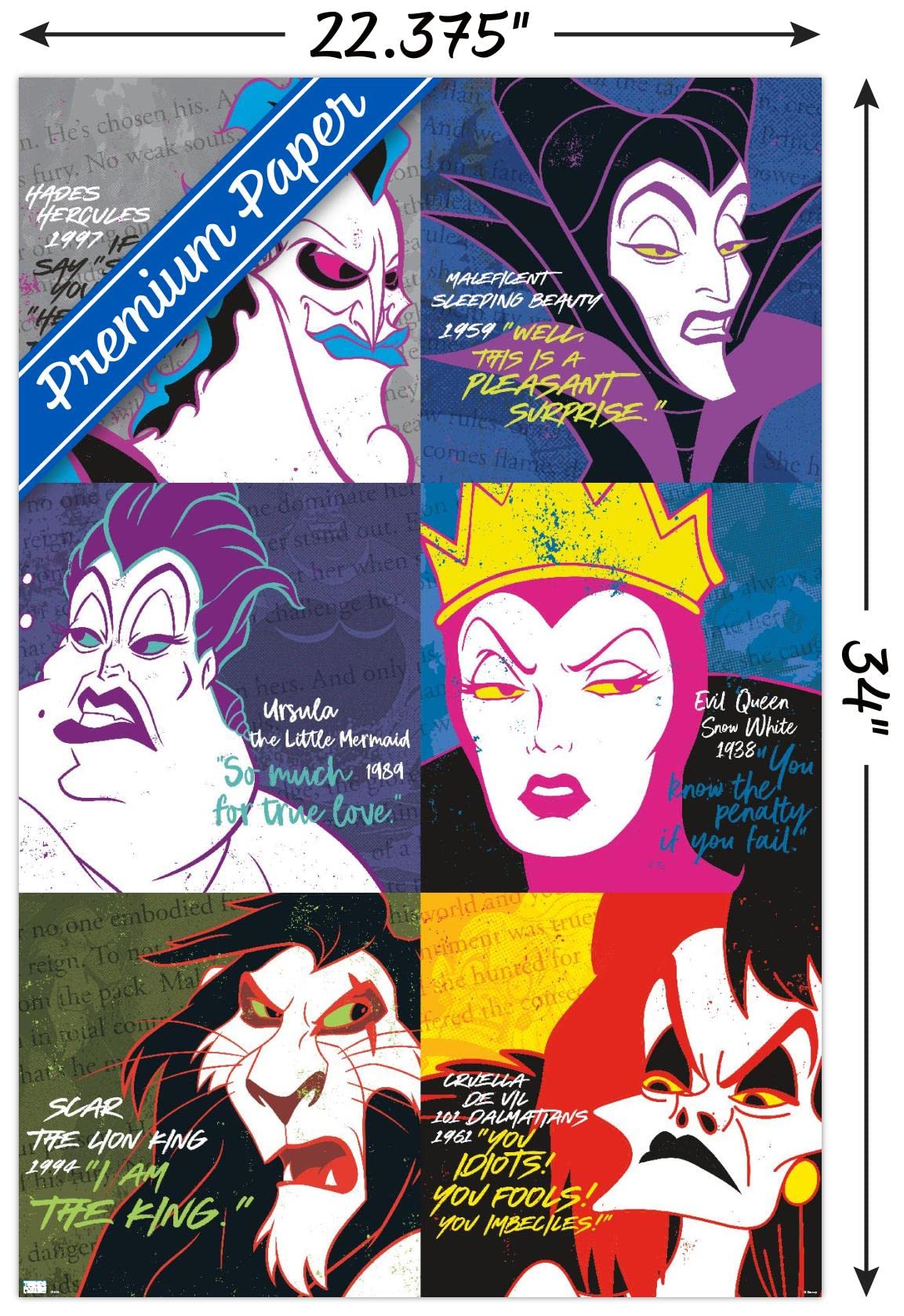 ディズニーVillains ポスター額入り Amazon.com: Disney Villains - Grid Wall Poster, 34L x 22.4W