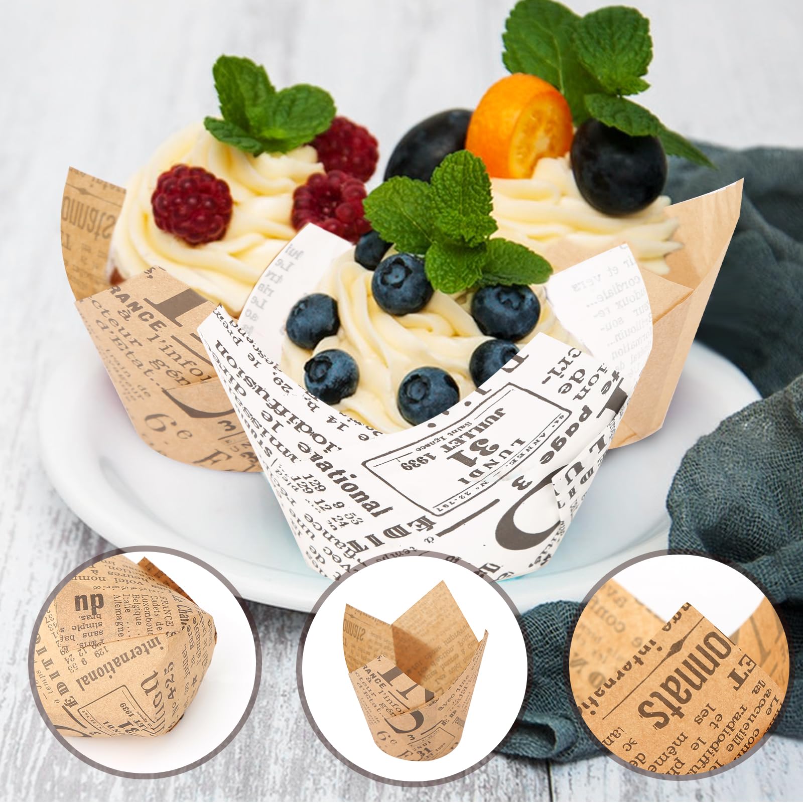 200 sztuk papierowych foremek do muffinek w kształcie tulipanów, do muffinek, babeczek, babeczek, babeczek, na wesele, urodziny, do pieczenia i dekorowania, 200 sztuk