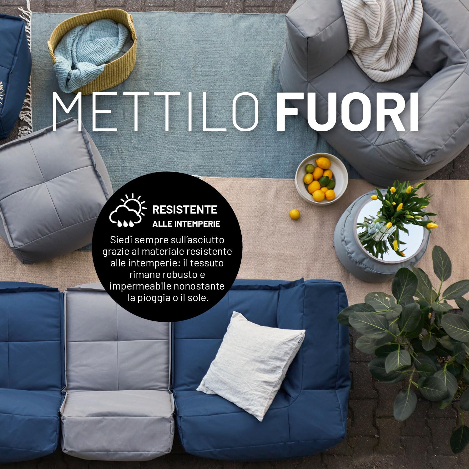 Lumaland Pouf modulare, pouf impermeabile, sgabello espandibile e leggero, per interni ed esterni, seduta lavabile per giardino e interni, 54 x 54 x 54 x 54 cm [blu scuro]