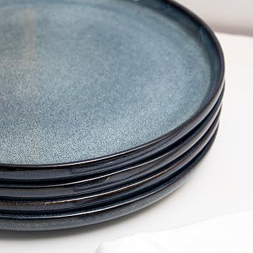 Darthome Blue Reactive Glaze Dinner Plates 26x26cm Set of 4 Stoneware Round Large Kitchen