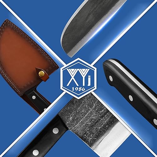 Miniatura 7 de XYJ Cuchillo de carnicero de chef forjado hecho a mano de acero inoxidable de alto carbono, cuchillo para deshuesar carne con funda de cuero, mango