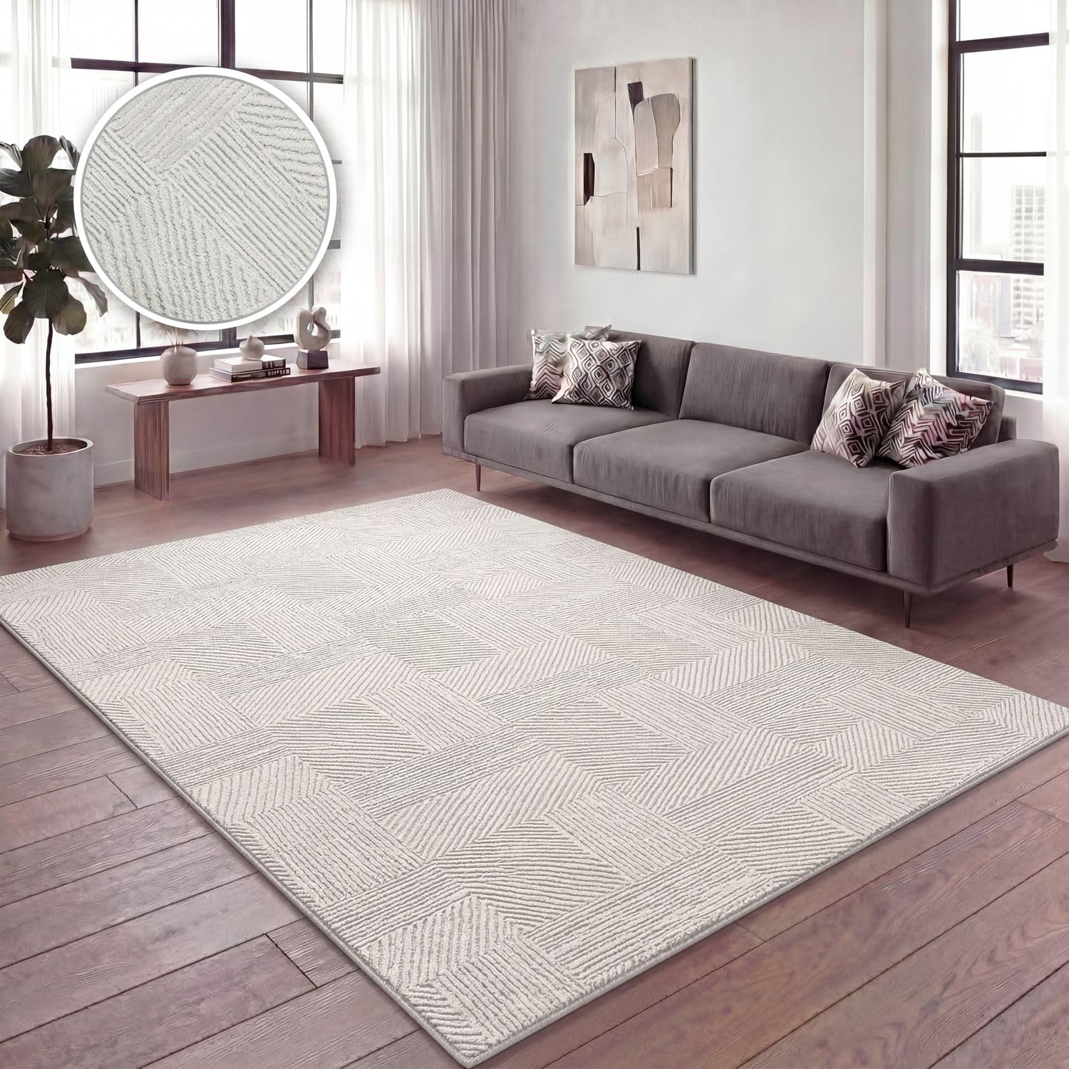TT Home Tapis Salon Salle À Manger Poil Court Design Boho Scandinave Abstrait Uni Effet Haut-Bas Style Moderne, Dimension:160x220 cm