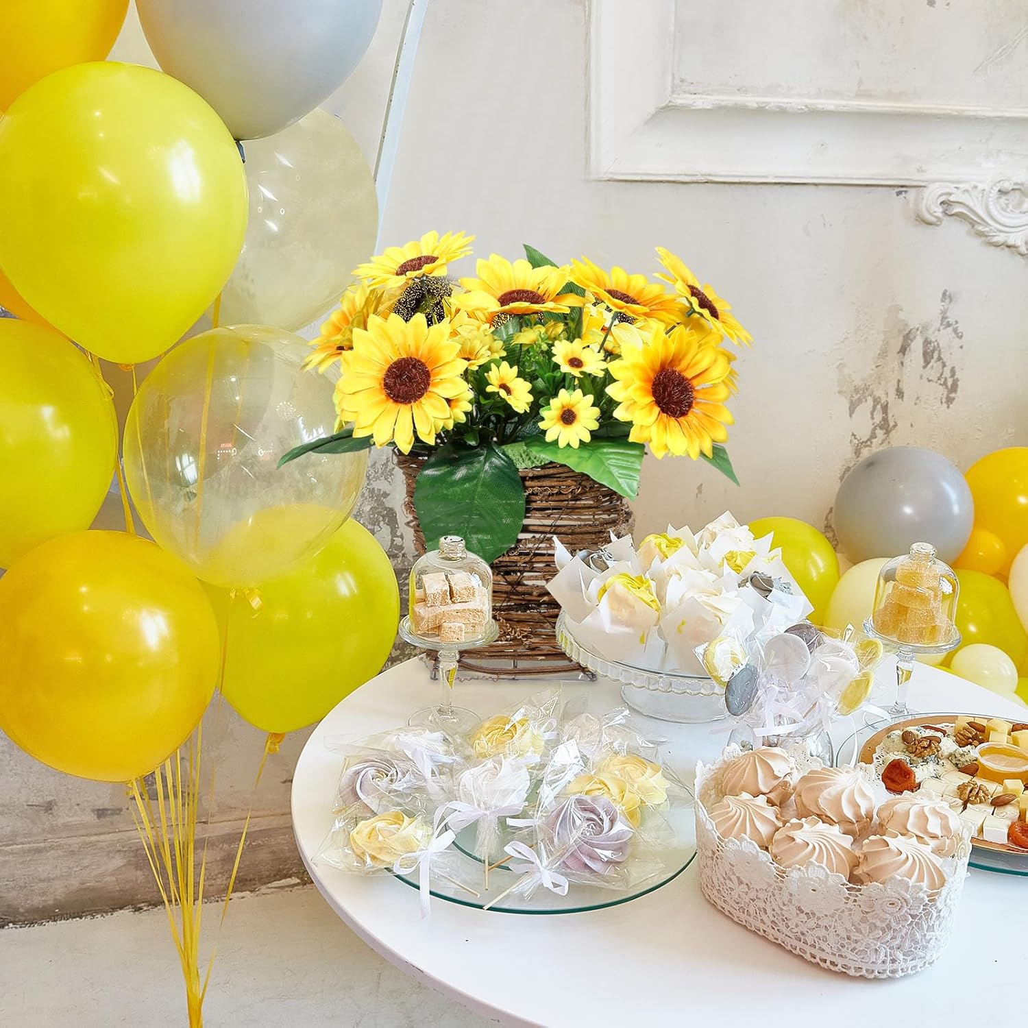 Wavwavw 2 Sets Artificial Sunflower Door Hanger Basket Wreath for Front Door Silk Sunflower Wreath Hanging Decor Basket Welcome Sign Home Porch Farmhouse Wedding Decor