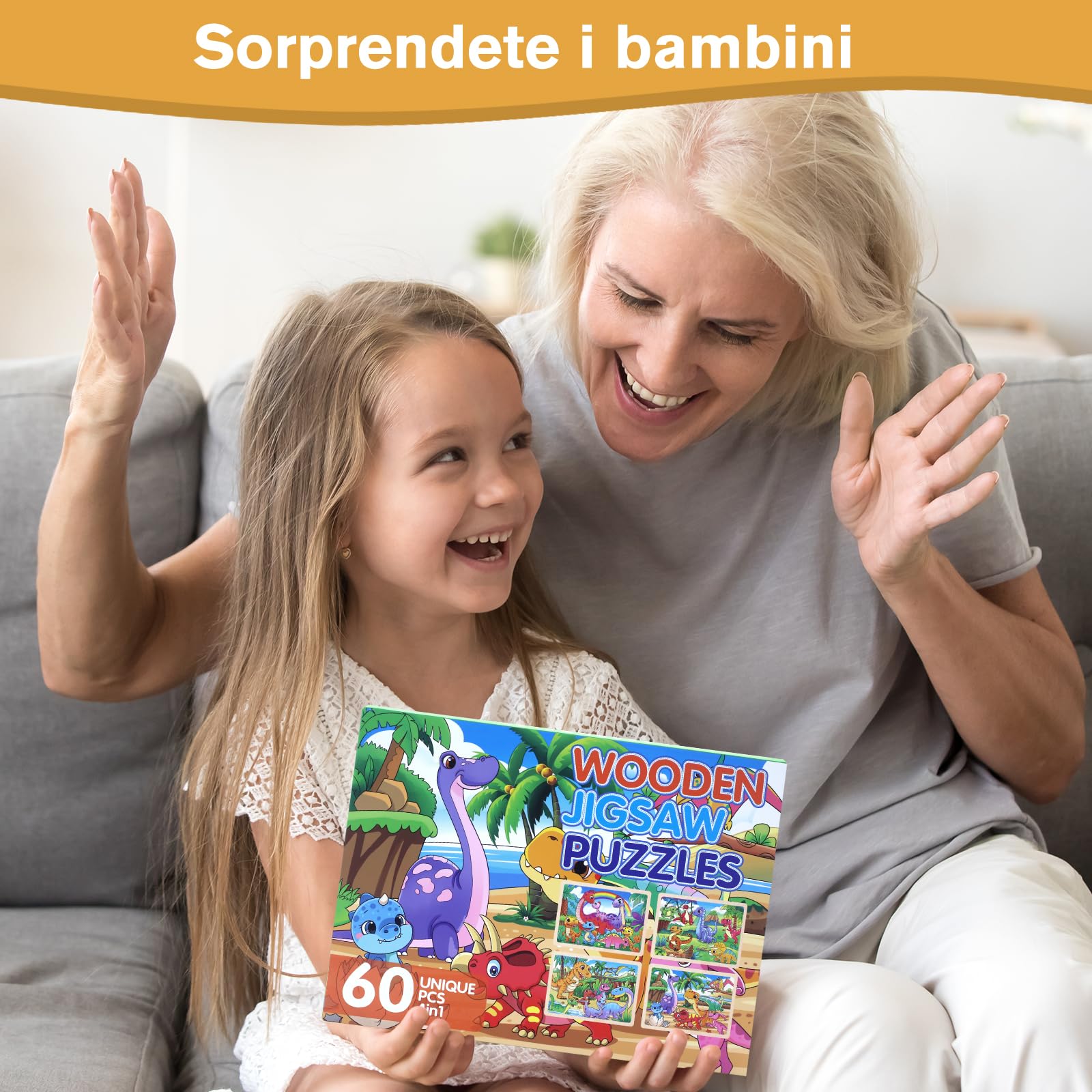 Puzzle legno per bambini 3-7, per bambini dai 3-4 anni Giocattolo per attività in dinosauro, Legno didattico regalo per viaggio su strada-4x60 pezzi