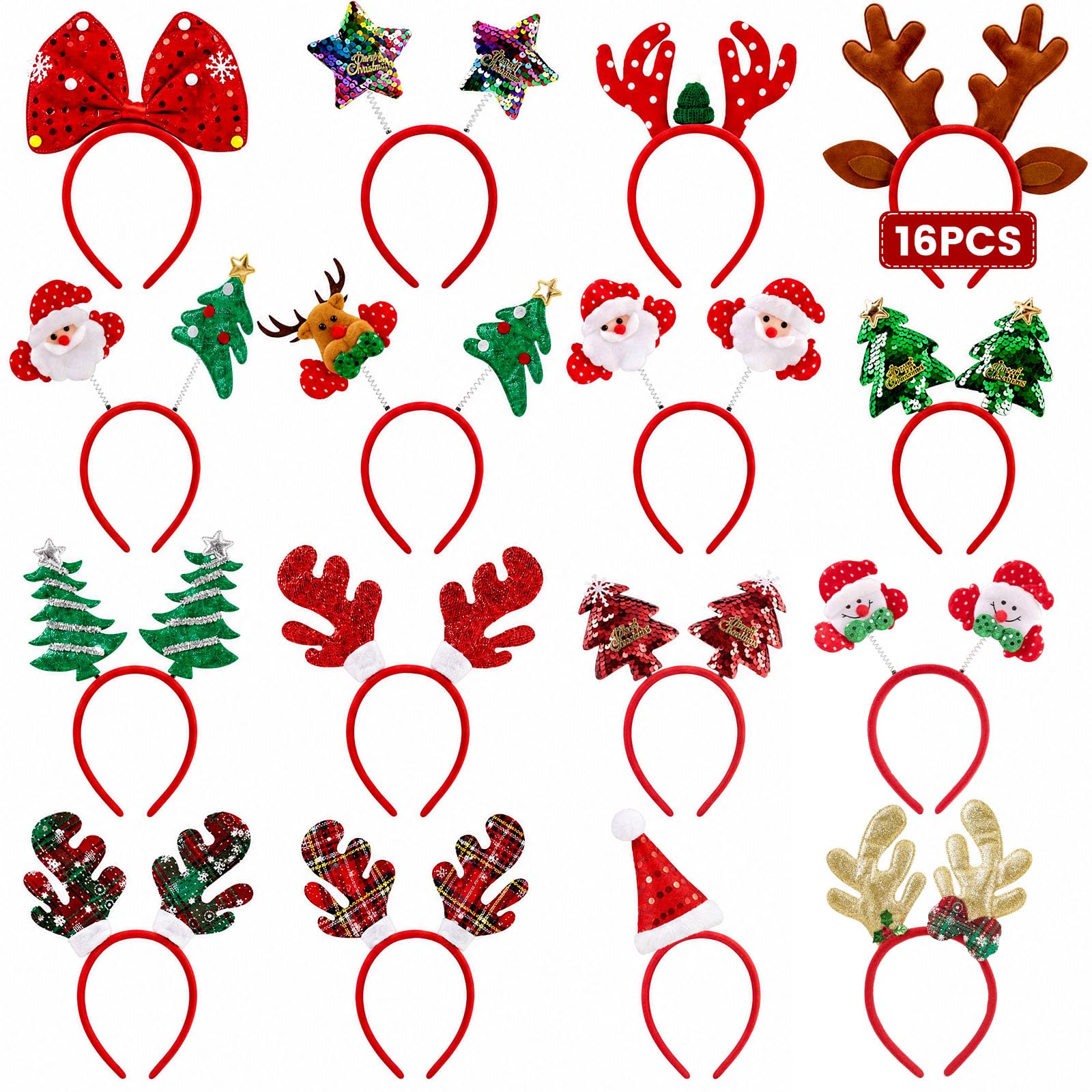 LovesTown 16PCS Christmas Headbands, Assorted Holiday Party Headbands
