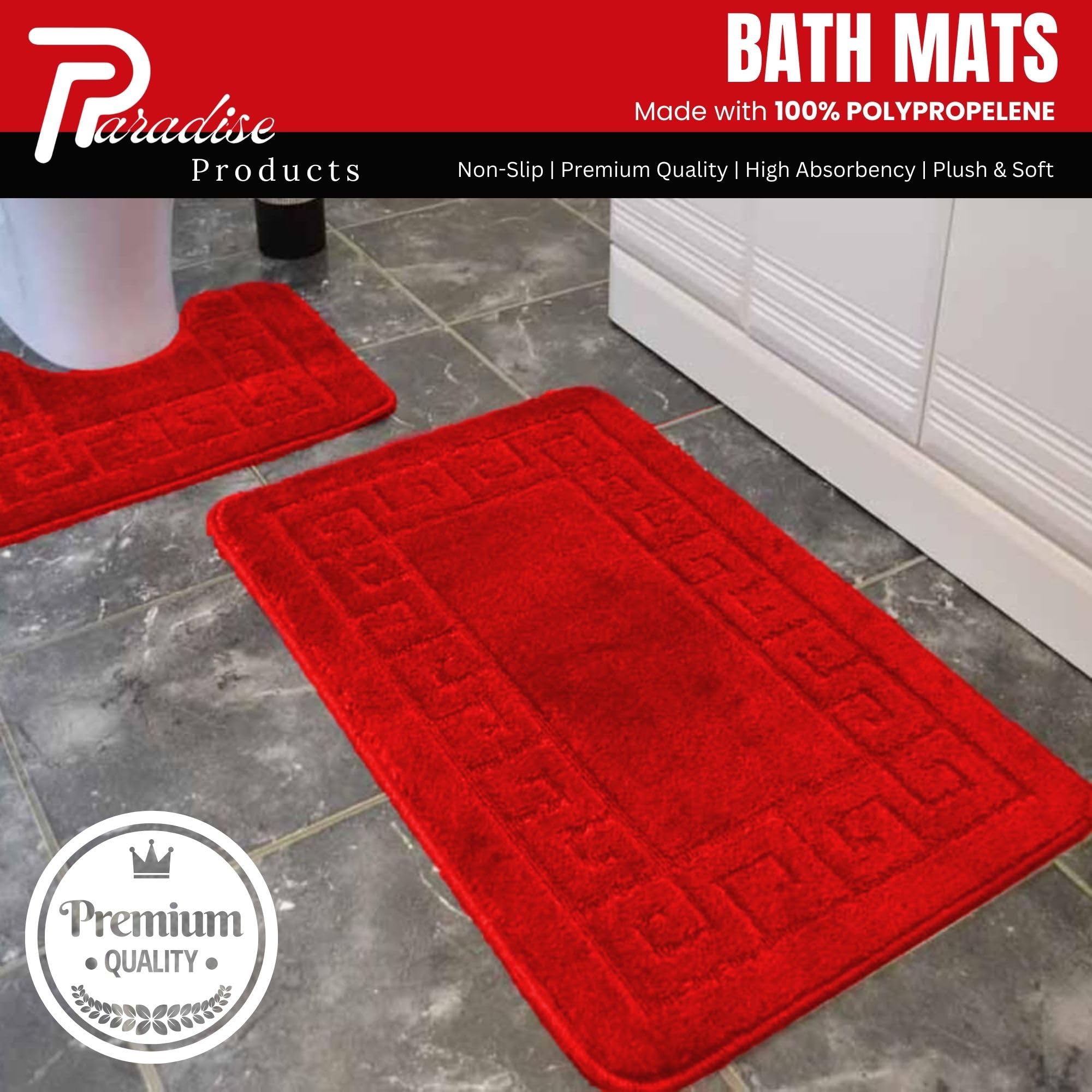 Paradise Products Greek Style Bath Mat Set 2-Piece Non-Slip Bathroom Mats - Image 4