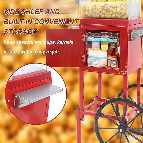 Miniatura 4 de Máquina de palomitas de maíz con carrito y ruedas de 8 onzas, máquina de palomitas de maíz con hervidor de acero inoxidable de 800 W, máquina de