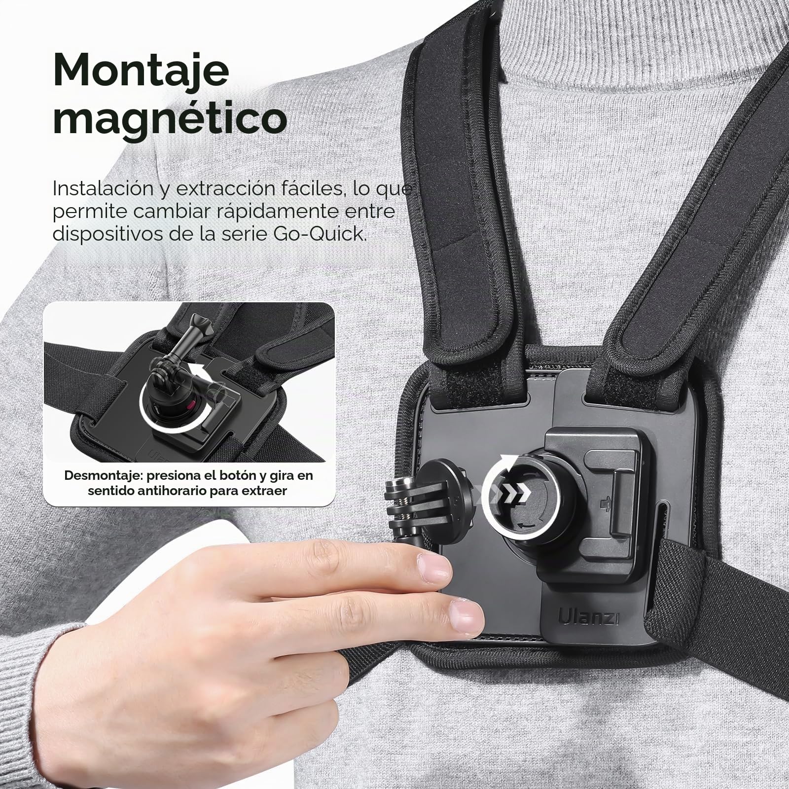 Ulanzi POV - Soporte de pecho magnético para iPhone 15, 14, 13, 12, DJI Osmo, cámara de acción, correa de pecho, cómoda para vídeo Vlog