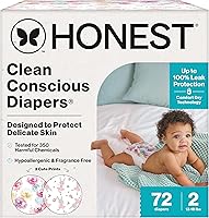 Vista 56 de The Honest Company Clean Conscious - Pañales para pieles sensibles, hasta un 100% a prueba de fugas, hipoalergénicos, estampados neutros, caja Super