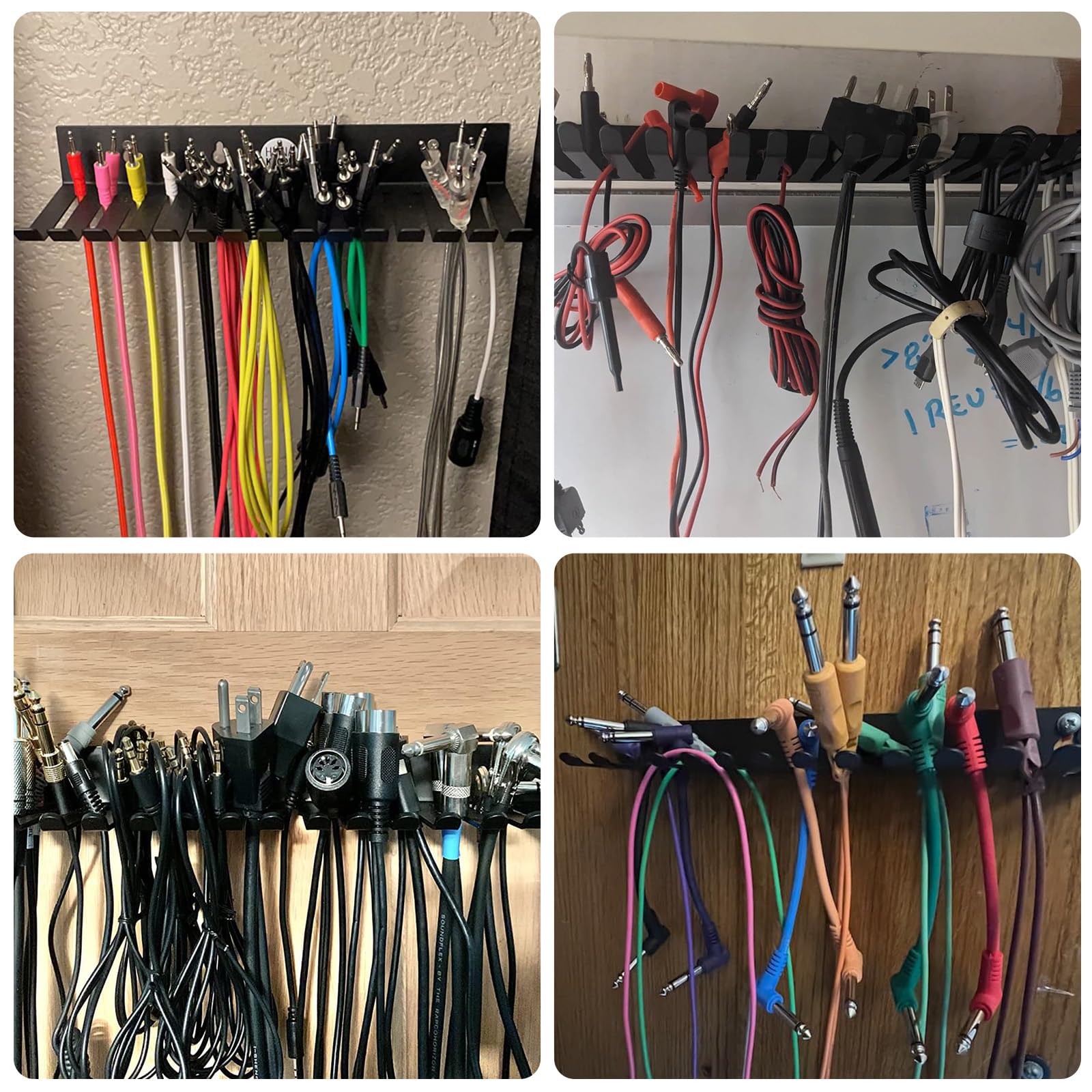 2 ganchos de cables de montaje en pared, organizador de cables de acero al carbono resistente con 19 ranuras (0.2 a 0.35 pulgadas), negro, 15.8 x 2.8 x 1.3 pulgadas para una gestión de cables sin