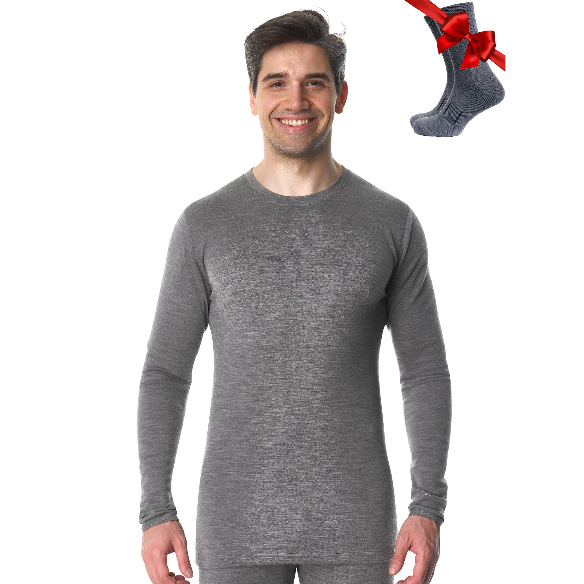 Merino.tech Merino Wool Base Layer - Mens 100% Merino Wool Long Sleeve Thermal Shirts Heavyweight, Midweight, Lite with Socks