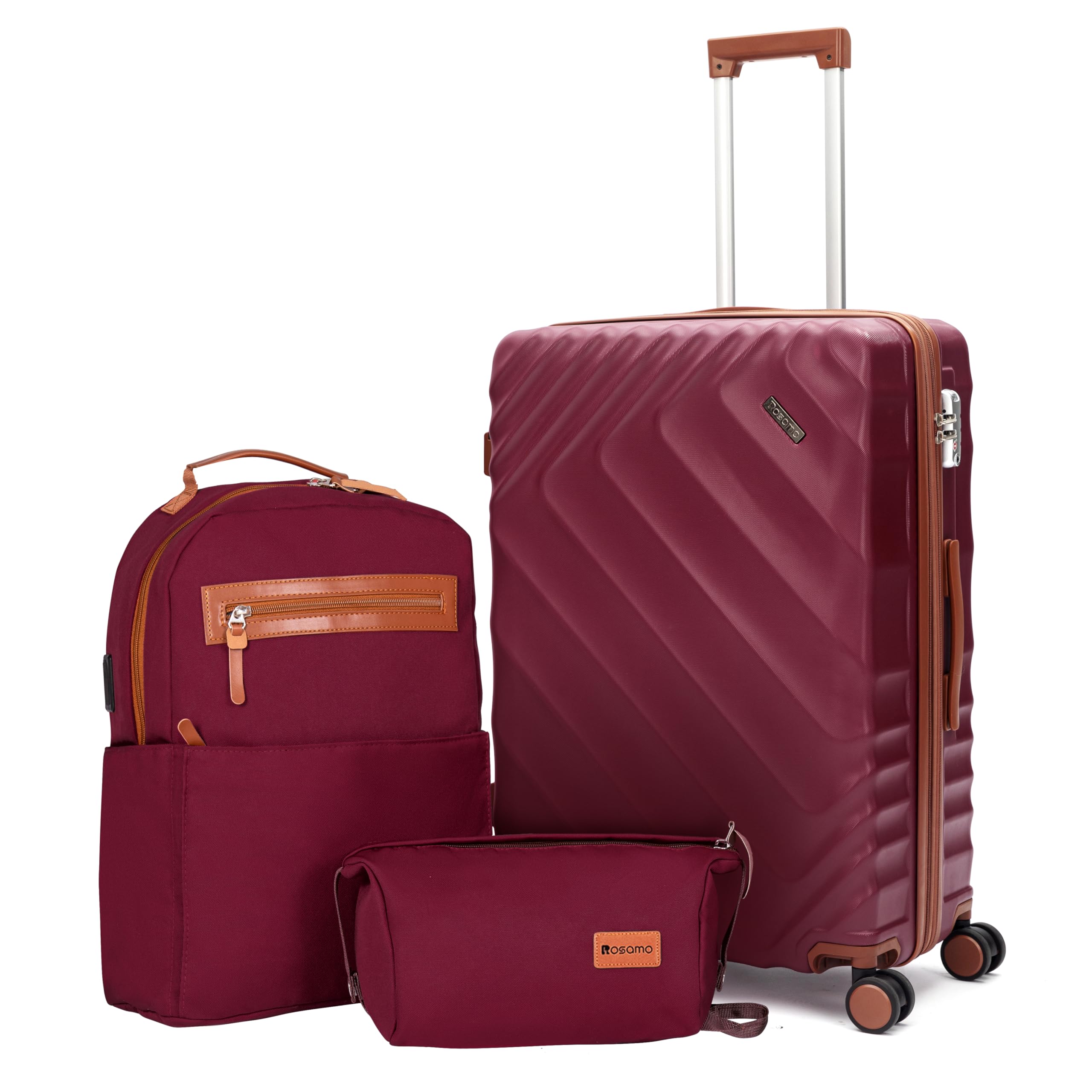 Rosamo 3 piece Luggage Set Expandable Suitcase 22x14x9 Airline Approved Carry on, ABS Hard Case Suitcases with Spinner Wheels, TSA Lock, (Red, 3 Piece