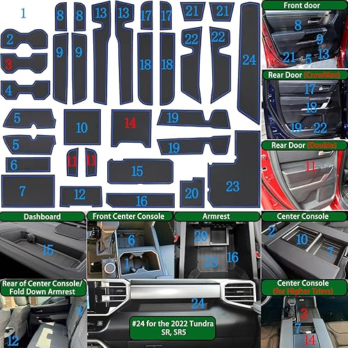 Miniatura 6 de Forro de consola central para accesorios Toyota Tundra 2022 2023 2024 2025 2026, inserto de soporte para vasos, borde interior de bolsillo de