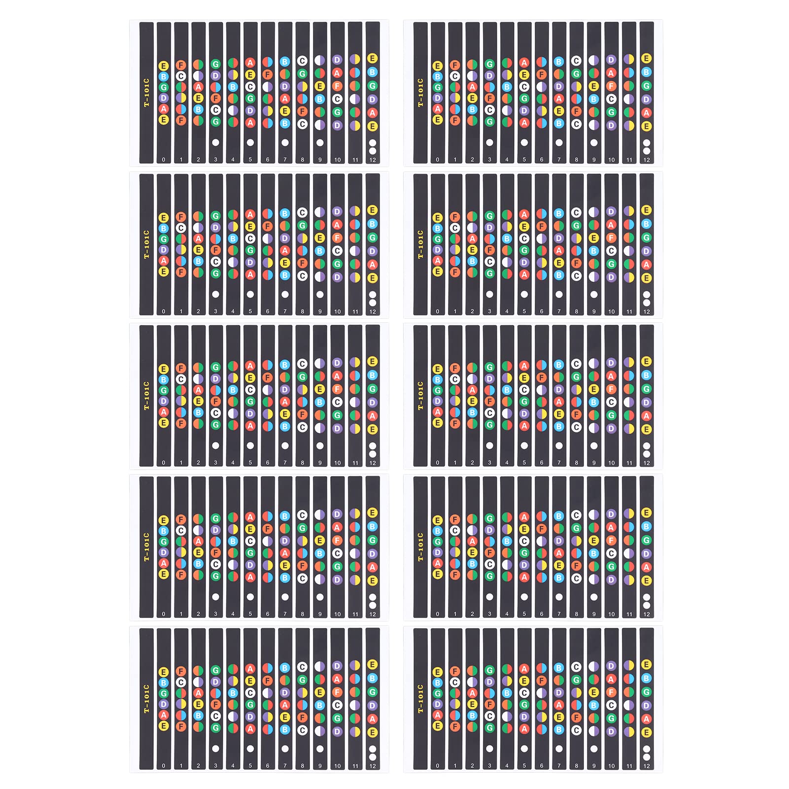 Muiltvoe Guitar Fretboard Stickers Set,10 Sheet Fingerboard Frets Coded Note Scale Decals for Beginner Learner Practice (T-101A [Black and White])