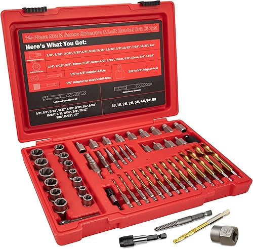 Miniatura 1 de Juego de 53 extractores de tornillos, juego de brocas para mano izquierda 65424341 HSS, juego de extractor de pernos fácil de sacar con adaptador