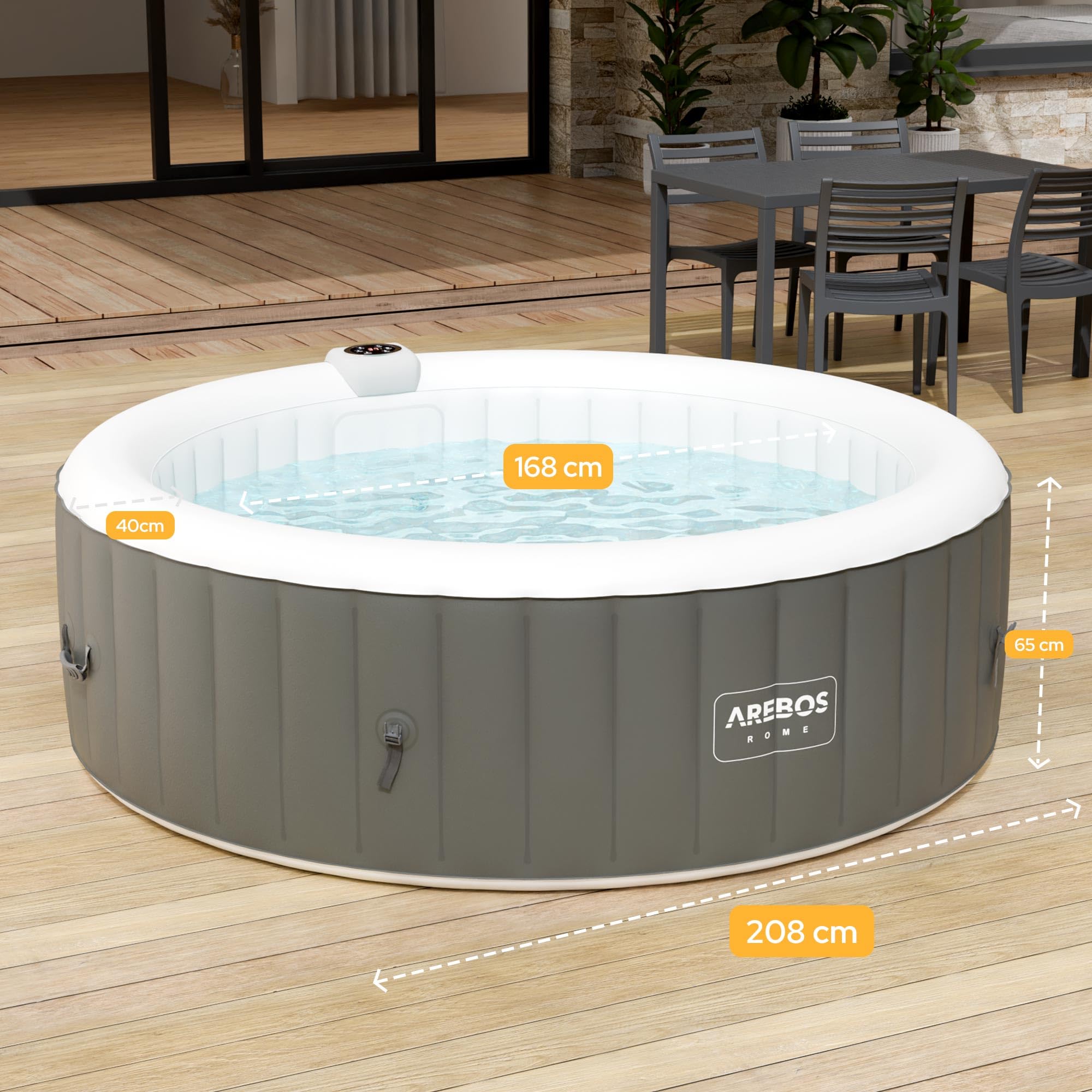 Arebos Vasca Idromassaggio Gonfiabile ⌀ 208 cm | Spa per Interni ed Esterni | 6 Persone | 1000 L | Rotonda | Whirlpool Gonfiabile