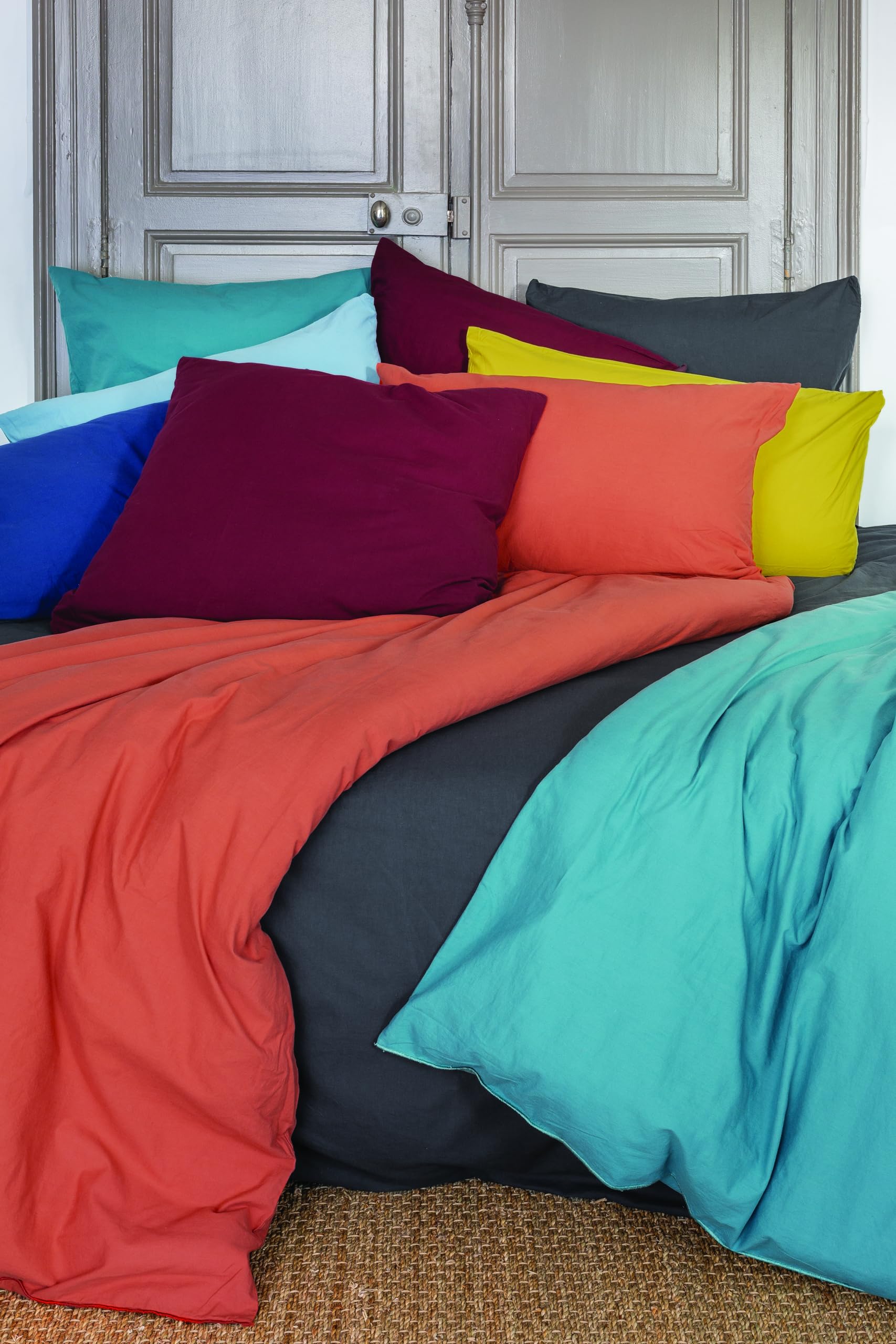 Toison d'or Cap Ferret Washed Cotton Bolster Cover, 43 cm x 200 cm, Lake