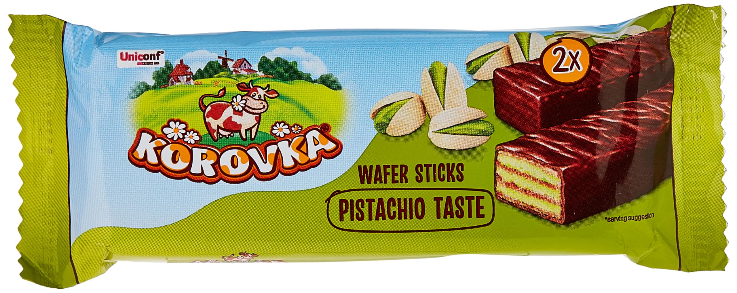 Alionka Korovka Chocolate Wafer Sticks Uniconf 50g/1.76oz - Pack of 5 (Pistachio Taste)