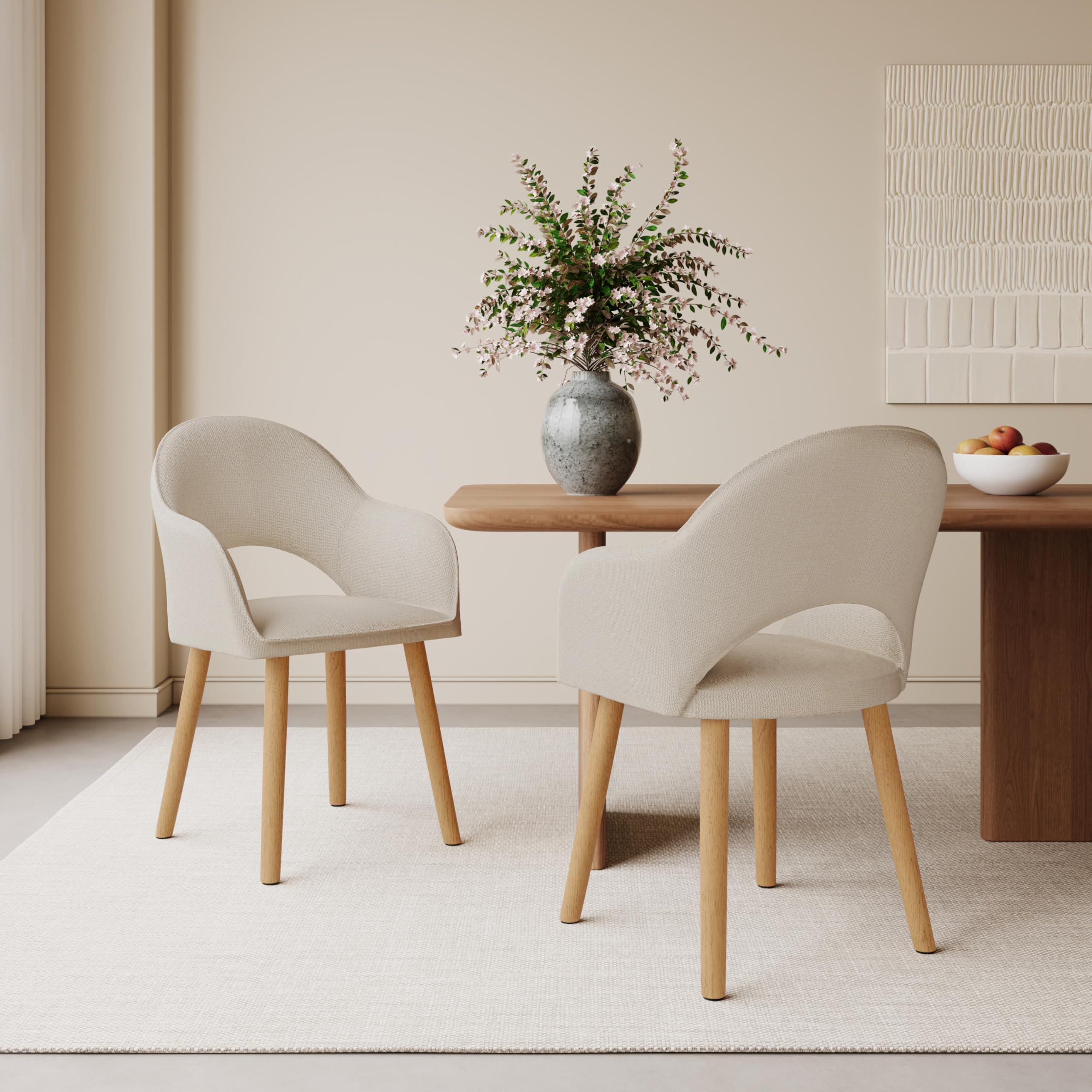 Lot de 6 Chaises Salle à Manger avec Accoudoirs,Fauteuils de Salle à Manger Rembourrés,Chaises de Cuisine avec Pieds en Bois pour Salon,Bureau,Beige