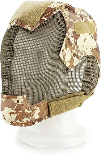 Miniatura 9 de Airsoft - Máscara de cercado de cara completa con protección para los oídos, máscara protectora de malla de acero para juego de guerra, cosplay,