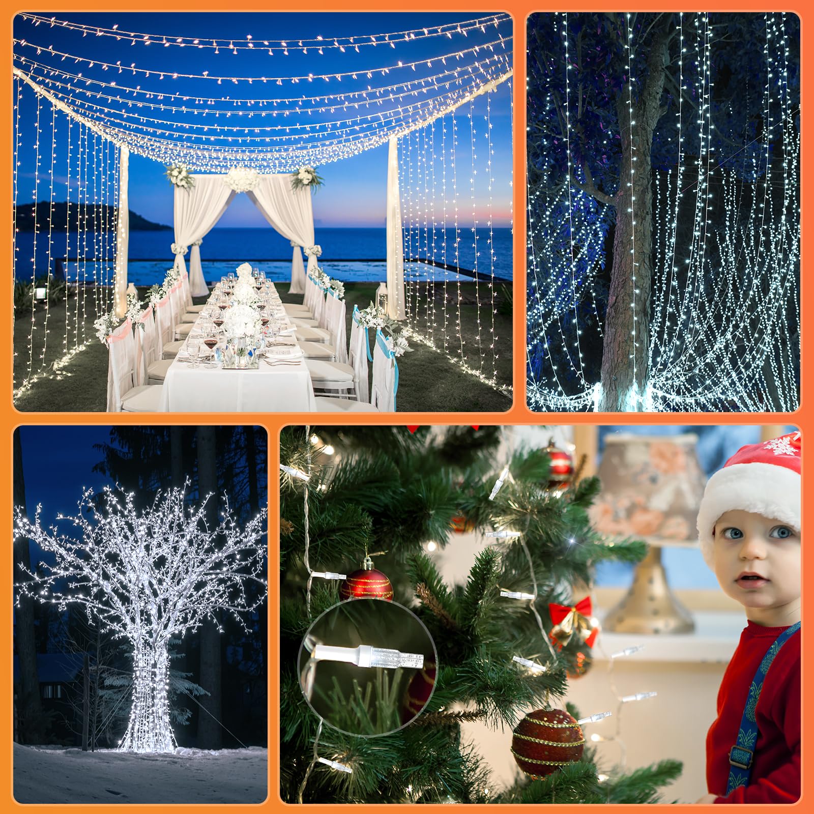 Lichterkette Außen 100M 800LED,Lichterkette Außen mit Strom,8 Modi,LED Lichterkette mit Fernbedienung Timer für Hochzeit Garten,10M Anschlusskabel(Weiß)