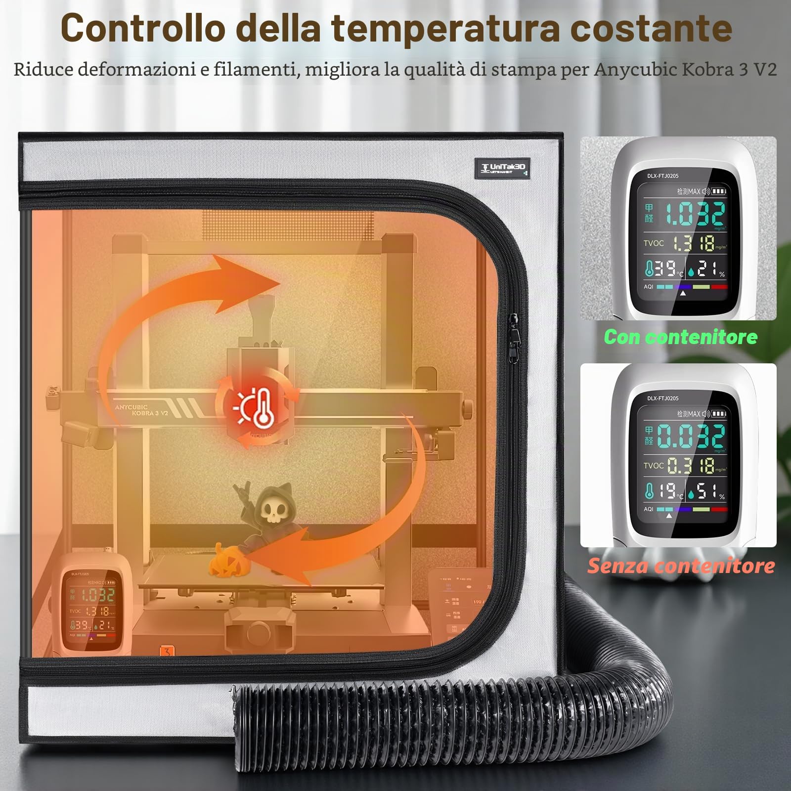 Aggiornamento Custodia per Stampante 3D con Kit Ventilazione Compatible with Anycubic Kobra 3/3 V2 Combo/Flashforge AD5X, Luce LED, Temperatura Costante Copertura per Stampante 3D-580 * 650 * 650mm