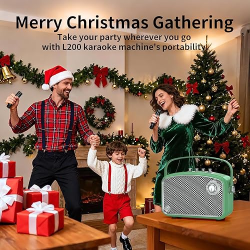Miniatura 5 de Karaoke Machine, 120W Peak Bluetooth Karaoke Speaker with 2UHF Microphones, Small PA System for Adults Kids with BassTrableEcho Adjustment, Supports