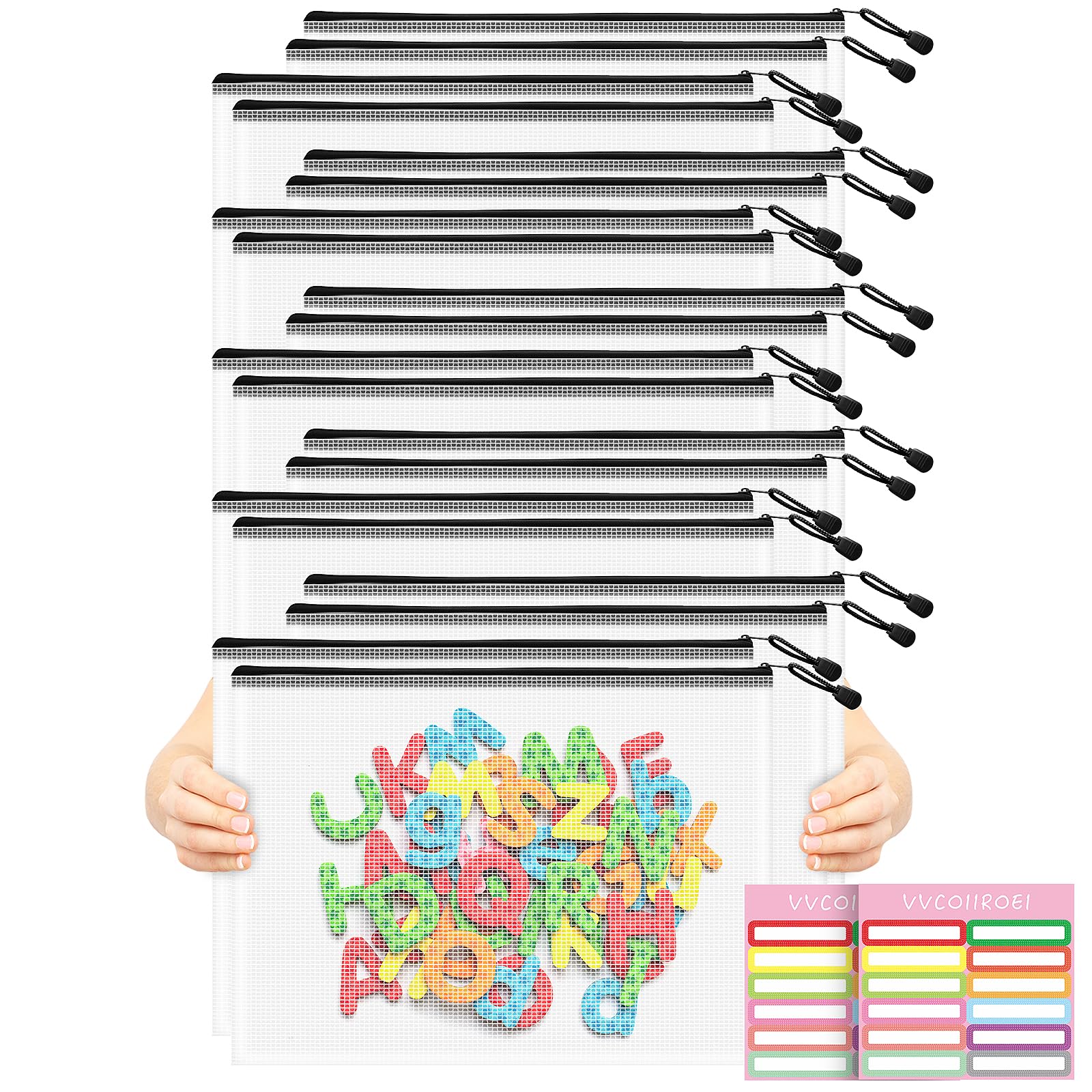 20pcs Mesh Zipper Pouch Bags, A3 Sizes, Zipper Pouches for Organizing, Board Game Storage, Travel, School Office
