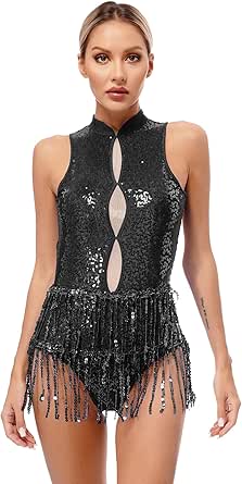 Factory Womens Dance Kostüm Strass Quaste Trikot Bodysuit Ballsaal Latin Tango S
