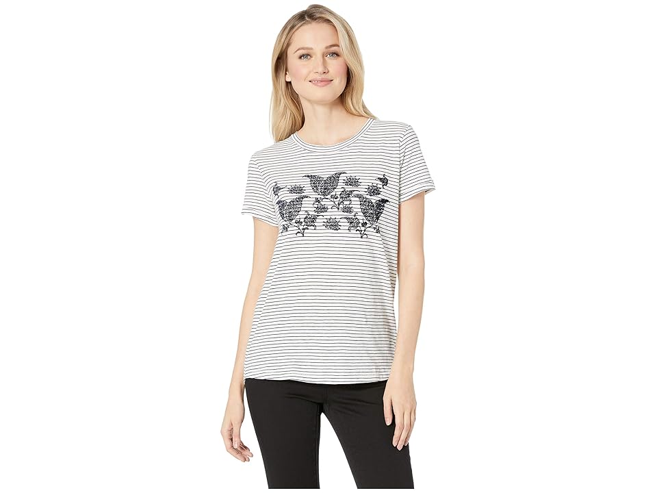 

Lucky Brand Striped Paisley Flocked Tee (Navy Multi) Women's T Shirt