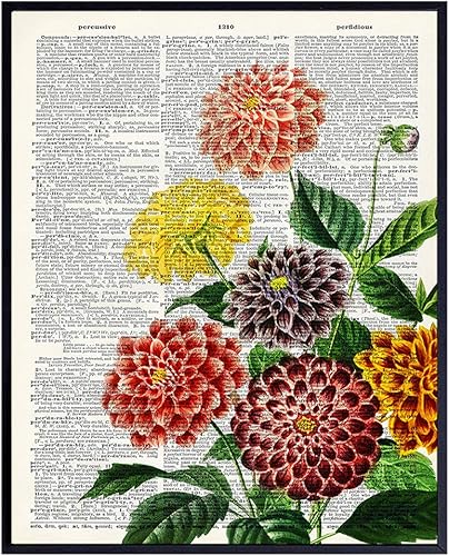 Dahlias Nature Dictionary Wall Art Print - Ready to Frame (8X10) Vintage Photo - Steampunk - Great For Home Decor, Flower Lovers and Easy Gift