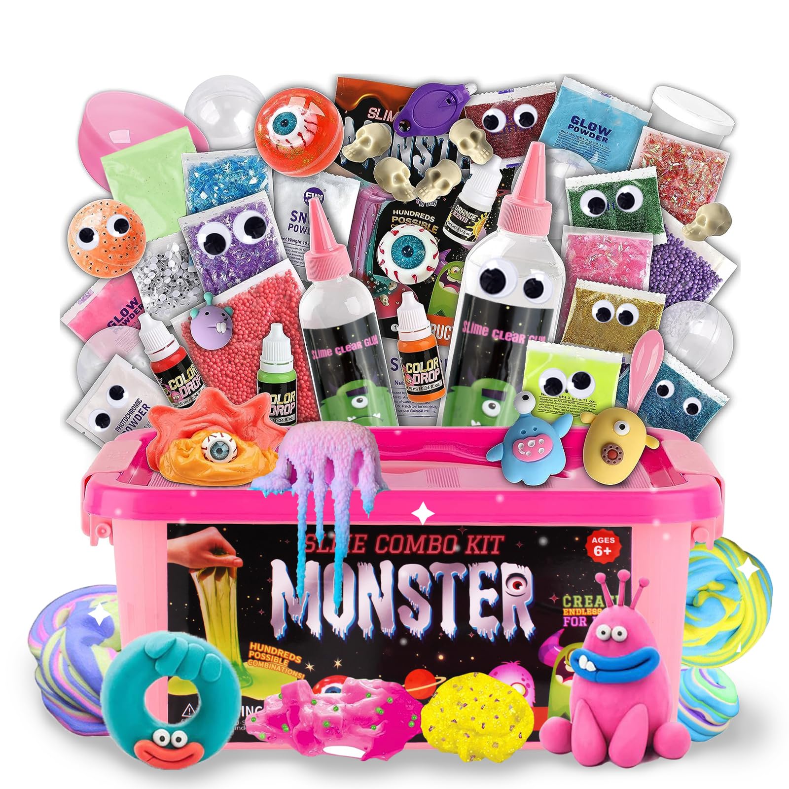 Beauenty Slime Kit for Kids,DIY Toys for Kids 6-12,Fluffy Cloud Foam Squish Glitter Slime Making Kits,Fun Kit Awesome Craft Toy Birthday Present Ideas (monster)