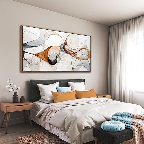 Miniatura 5 de KLAKLA Diseños abstractos modernos de color gris y marrón, curvas coloridas y medio translúcido, marco de pared para sala de estar, oficina,