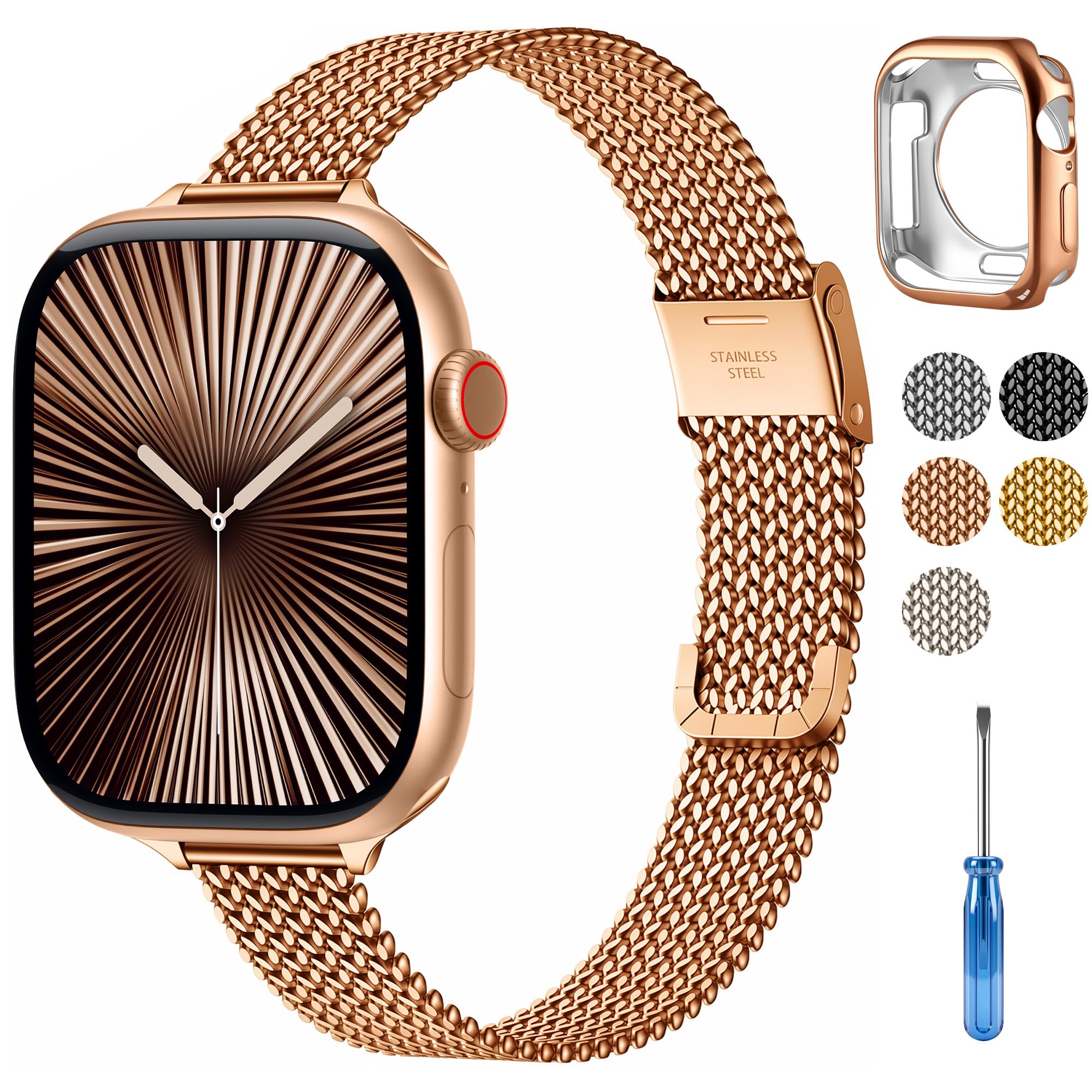 Slim Stainless Steel Band Compatible with Apple Watch 38mm 40mm 41mm 42mm 45mm 46mm 49mm Series 1-11 Ultra SE Men Women-image-9