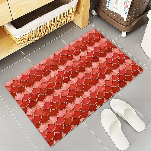 Miniatura 5 de Kitchen Rug Mats Set of 2 Piece Red Fish Scales Non Slip Cushioned Rug Ombre Watercolor Fish Tail Anti-Fatigue Washable Comfort Floor Mat Carpets