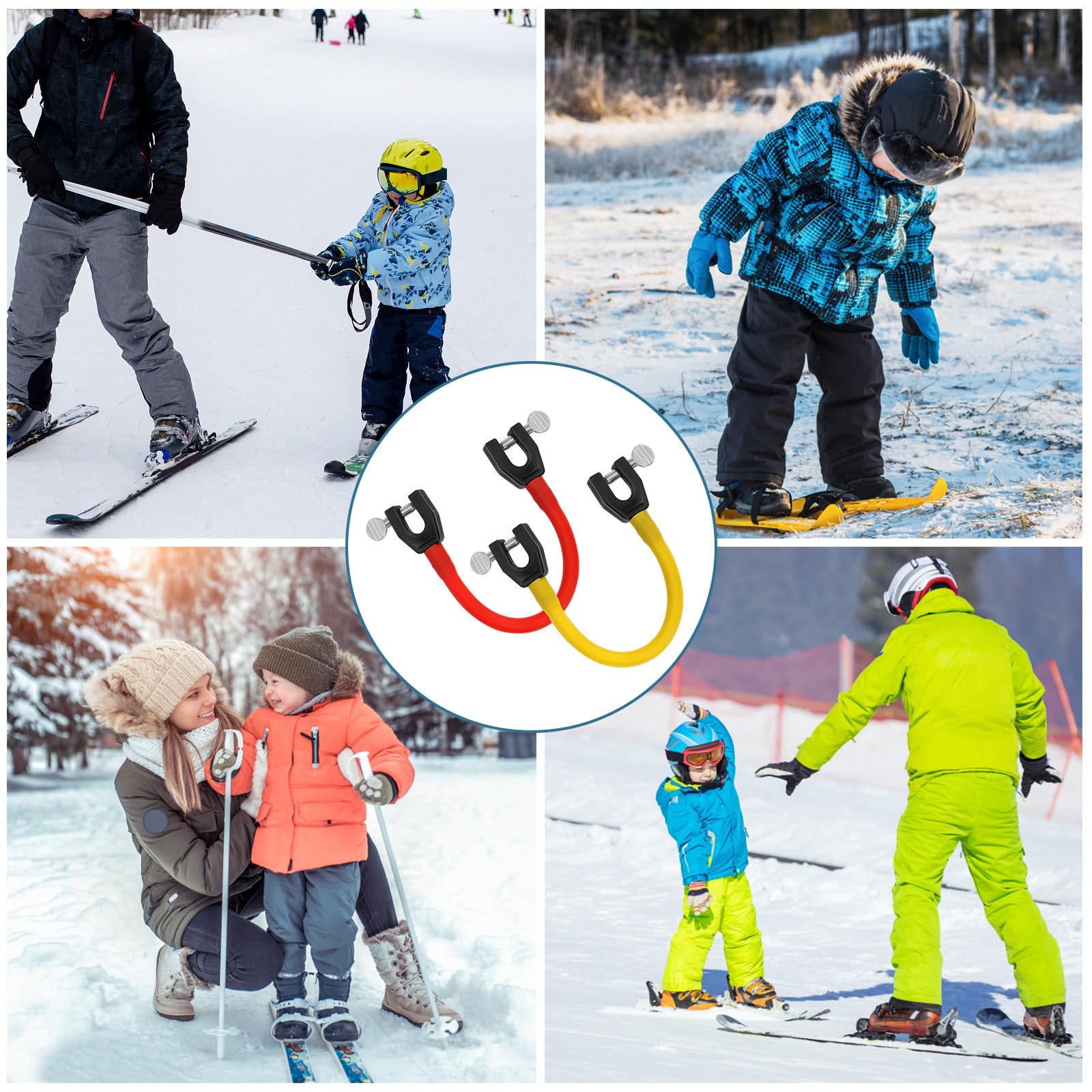 Connecteurs de Pointe de Ski pour Enfants, Lot de 2 avec Entretoises, Équipement d'Entraînement au Ski Débutants (Rouge, Jaune)