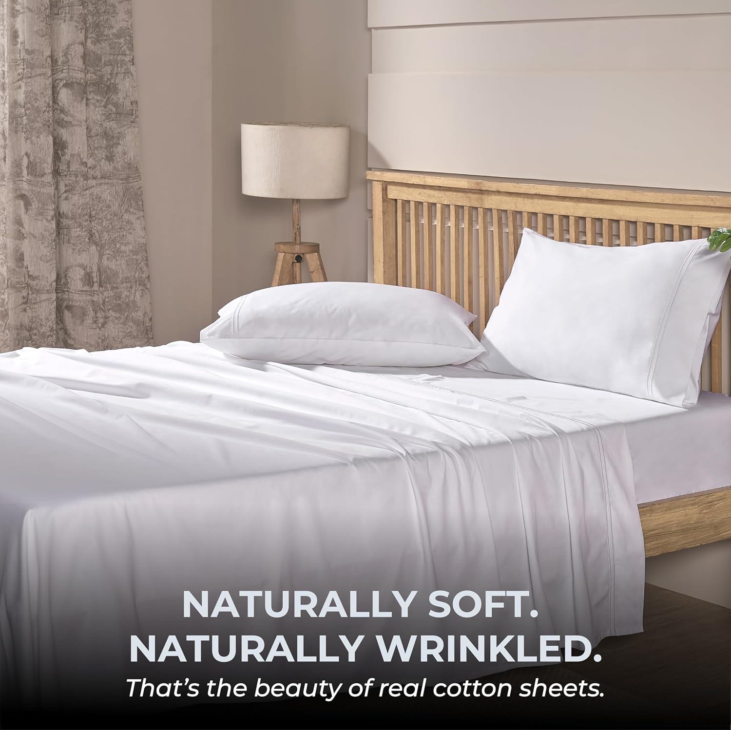 100% Natural Cotton Bed Sheets | 500 TC Single-Ply Sateen Weave King Size Sheets Set | Breathable & Hypoallergenic Solid 4-Piece Bedding with Deep Pocket Fitted, Flat, Pillowcase | White