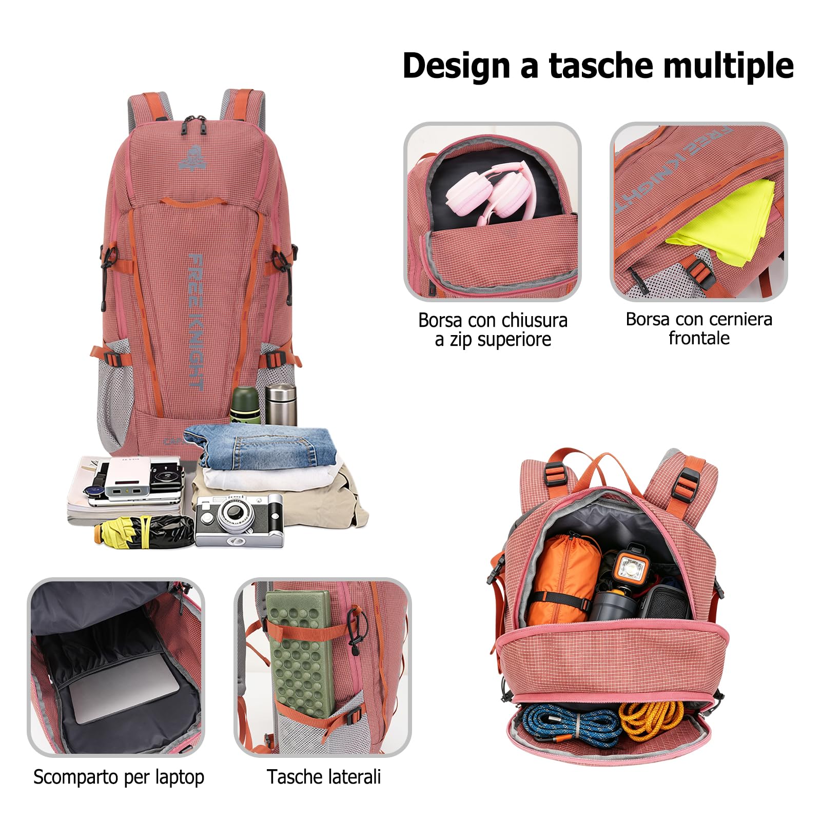 45L Zaino da Trekking Grande Outdoor Impermeabile Zaini Resistente con Copertura per la Pioggia Backpack per Escursionismo Campeggio Arrampicata Viaggio Blu