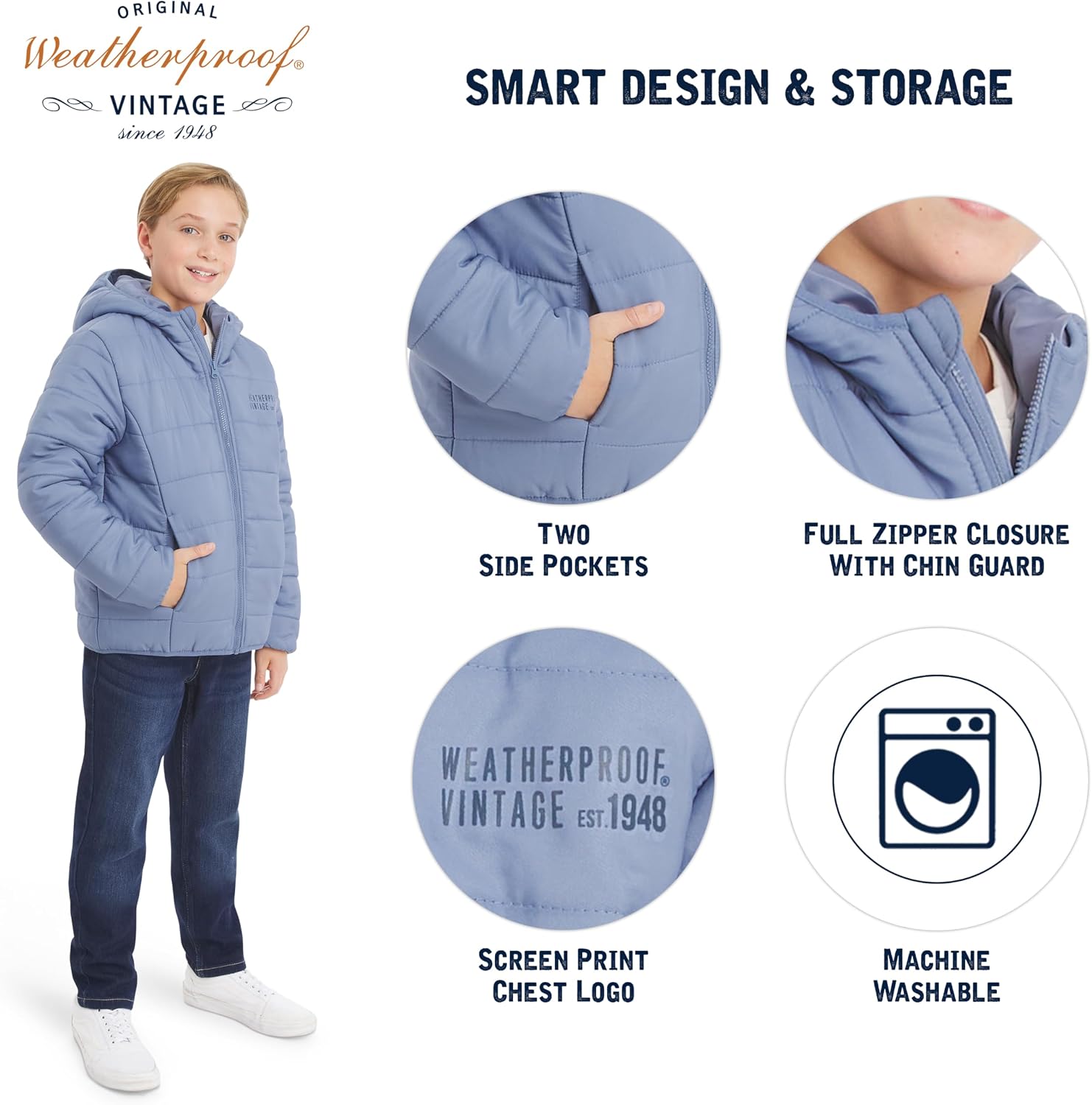 Weatherproof Vintage Boys' Outerwear Midweight Insulated Hooded Puffer Jacket