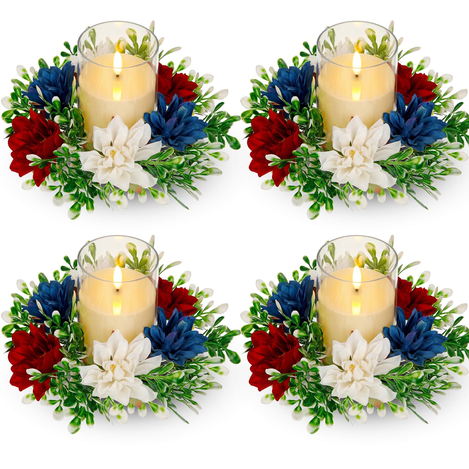 Couronne de dahlia 4 Juillet pour centre de table de fête patriotique