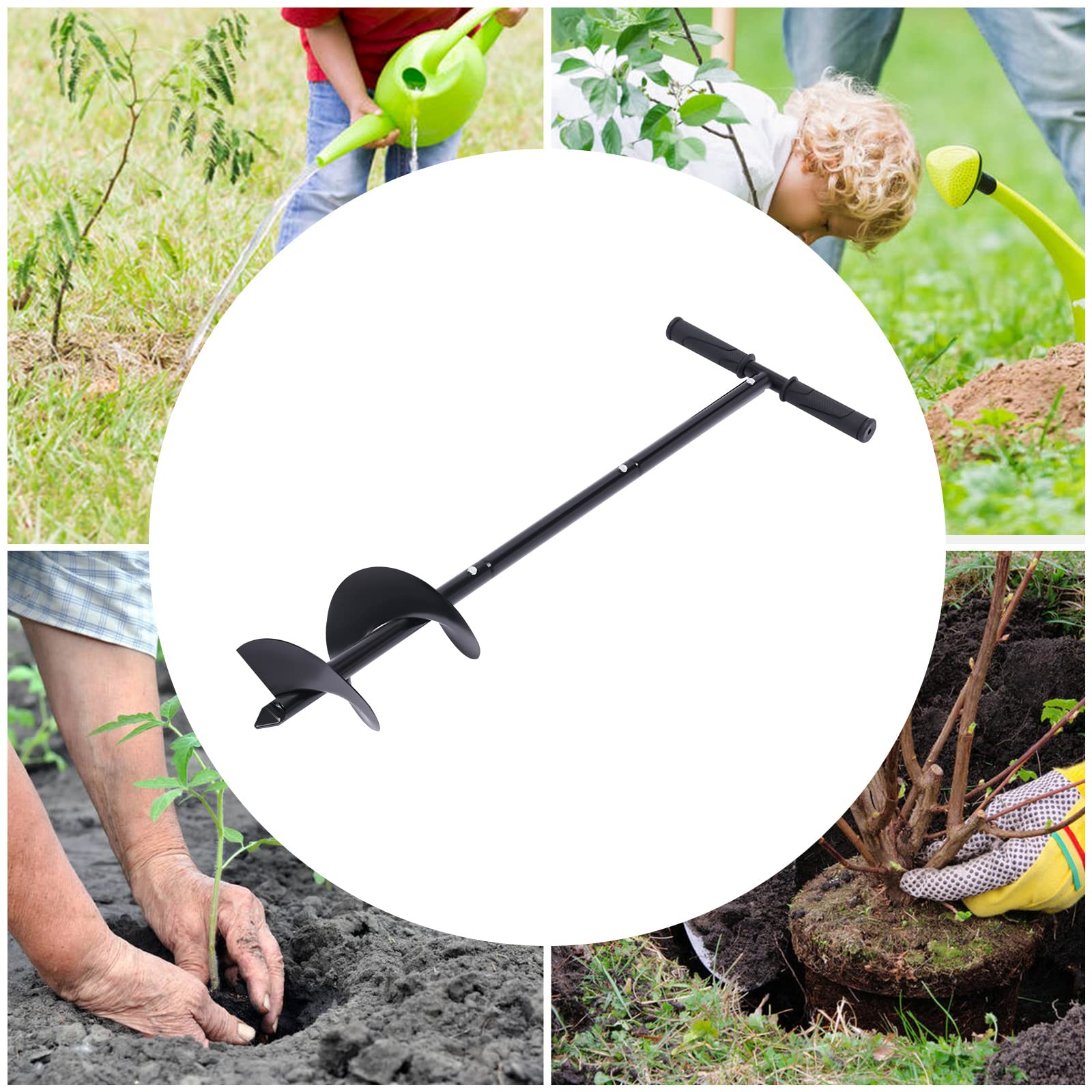Trapano a spirale da giardino, 152 mm, manuale con impugnatura trasversale, altezza regolabile, punta a mano per fiori, bulbi, piantine, alberi, cassetta delle lettere