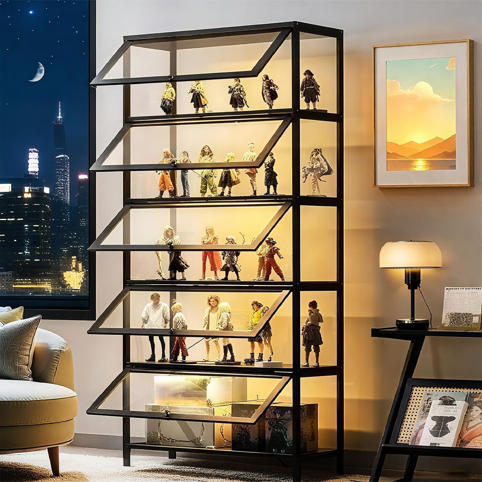 Vitrine avec Porte en Verre Acrylique, vitrine Curio à 8 Niveaux, pour Objets de Collection, bibliothèque pour Chambre à Coucher, Coin Lecture, Chambre de Tout-Petit.