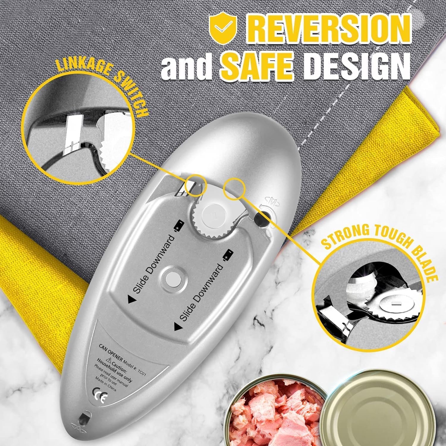 YUET Elektrische blikopener blikopeners draagbare One Touch Automatic Gratis Flessenpot Grip Mate Batterij Werkt Handsfree voor Senioren met Artritis Elimineren Handpijn Voorkom verwondingen Stam