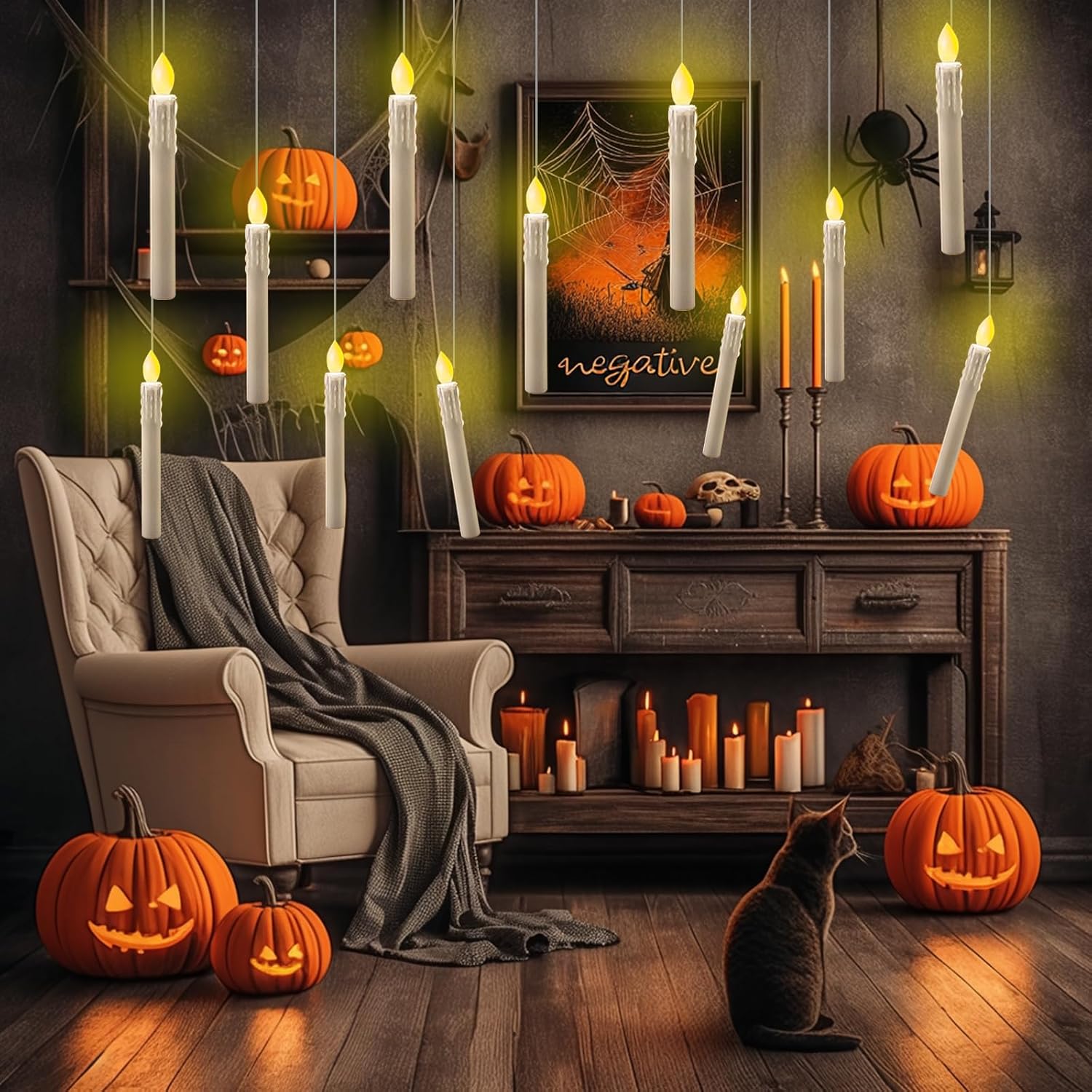 12 Pcs Floating Flameless Candles with Magic Wand Remote, Battery Operated Taper Flickering Hanging Decorative Candles for Theme Party Daily Home Decor Magic Lovers