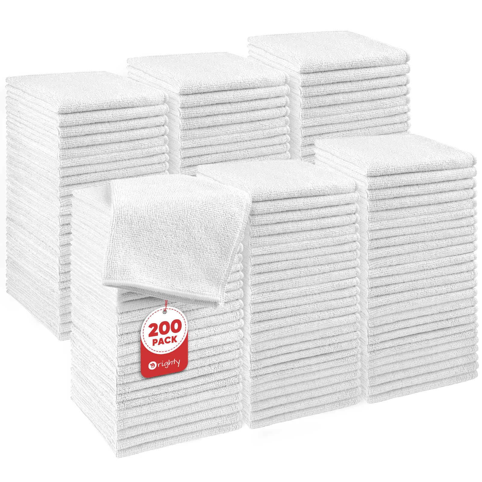 Orighty Washcloths Bulk, 200 Pack Microfiber Face Towels, 12x12 Inch White