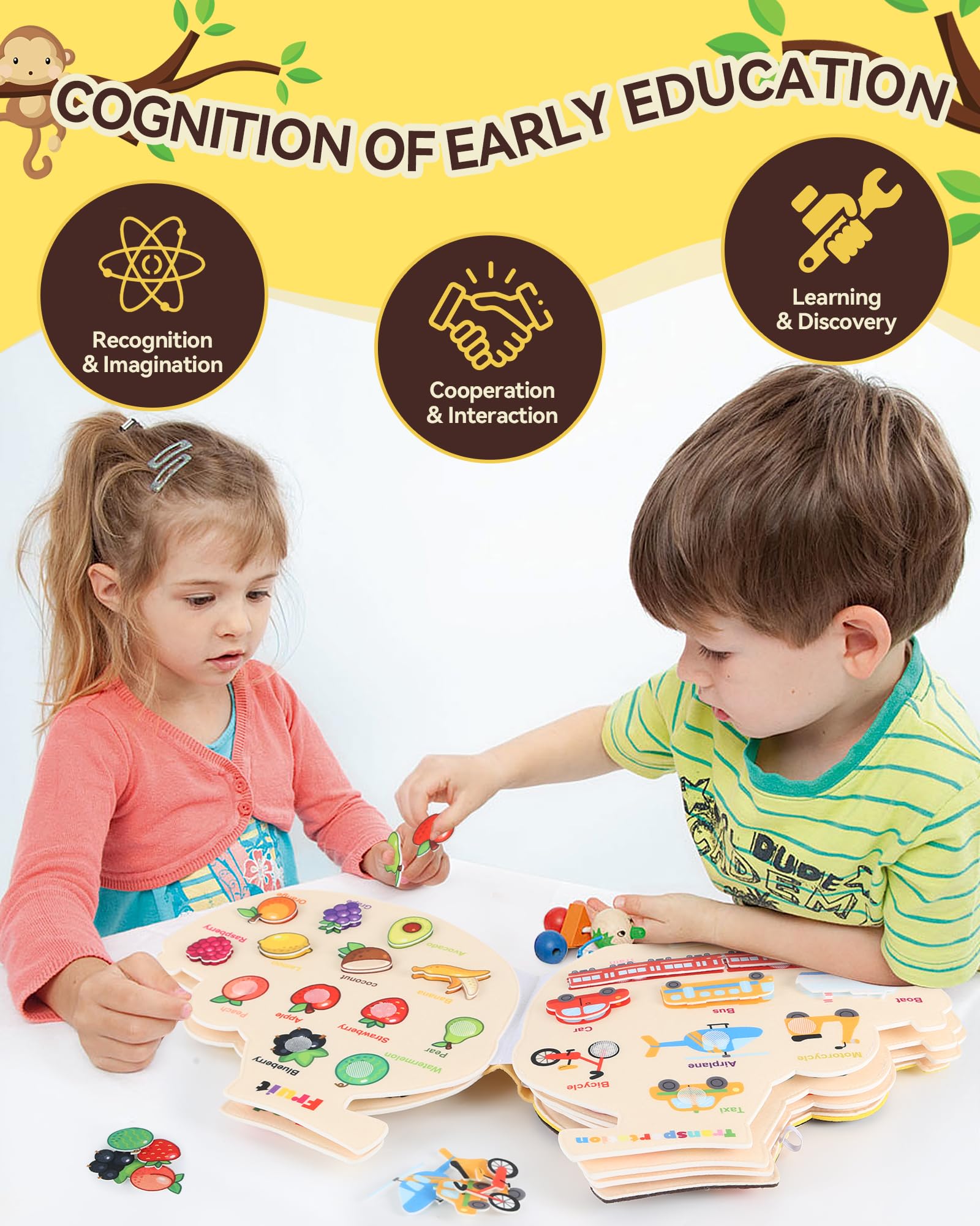 Heypappy Busy Board,12 in 1 Montessori Busy Board Feltro,Montessori Didattici Libro Sensoriale Educativo, Giocattolo per Abilità Motorie con Cintura Zaino Regalo Bambino Compleanno Natale