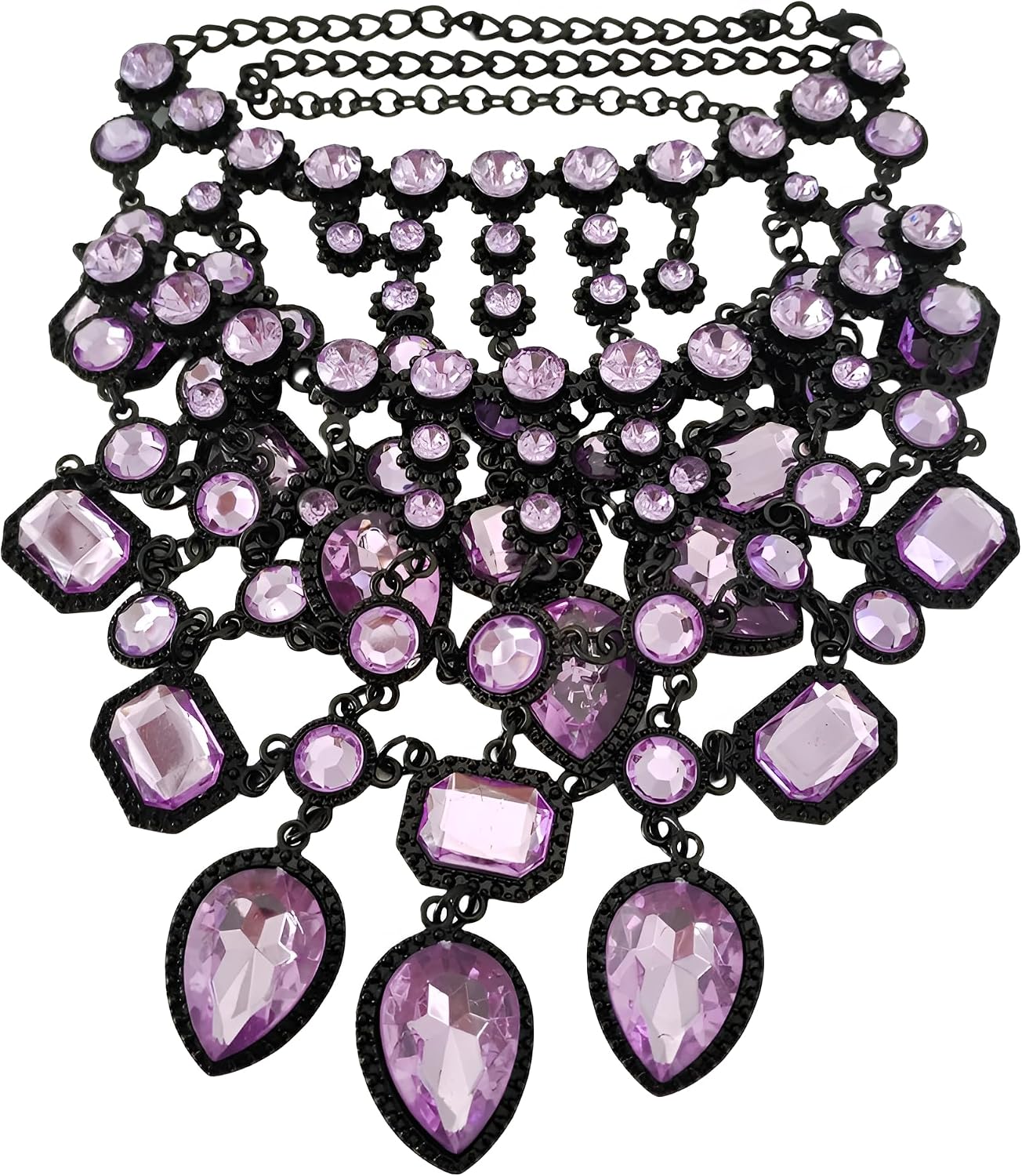 925 Sterling Silver Bib Jewelry Sets For Women - ZA Indian Ethnic Round Water Drop Crystal Tassel Necklace Earrings Jewelry Sets Statement Large, Chunky Rhinestone Necklace