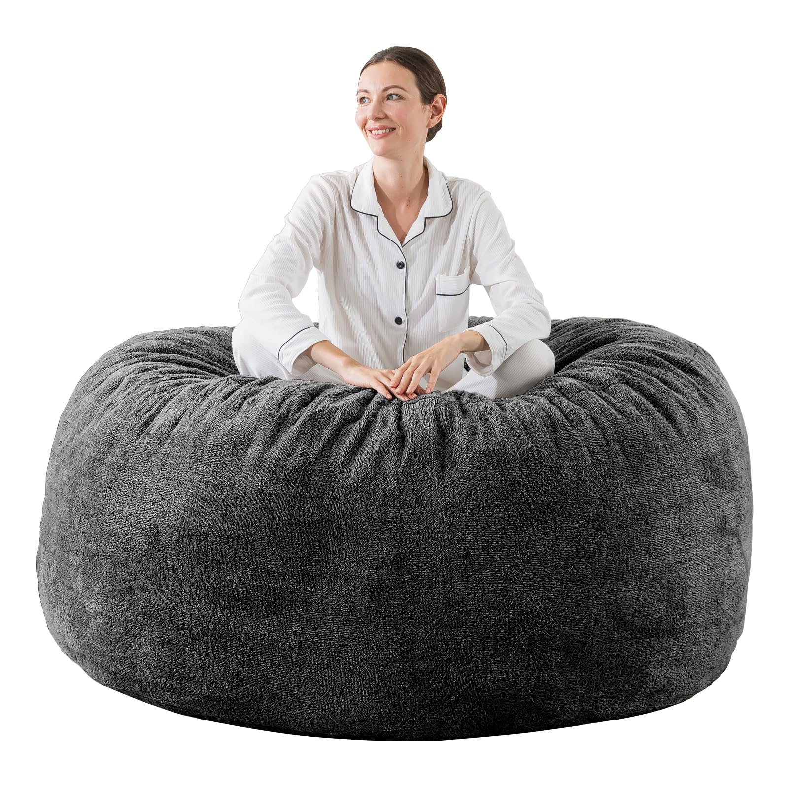 [Sherpa Cover] Bean Bag Chair: 3 ft Bean Bag Chairs for Adults/Kids with Filling,Ultra Soft Faux Fur Fabric,Memory Foam Bean Bag with Filler Included - 3 Foot,Dark Gray