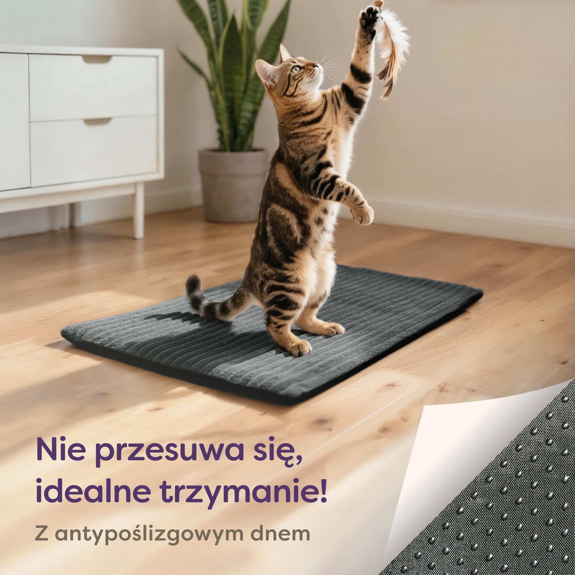 Knupis Samonagrzewający Koc Dla Kota 60x45 cm – Miękki i Wyciszający – Zdejmowany, Pralny Pokrowiec – Z Antypoślizgowym Spodem – Szary