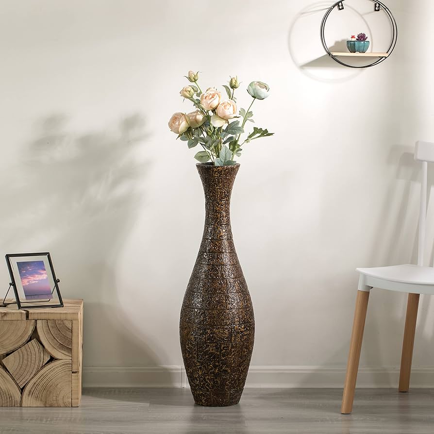 ダークブラウン 花瓶　金色の房飾り付き ay0w25005.jpg